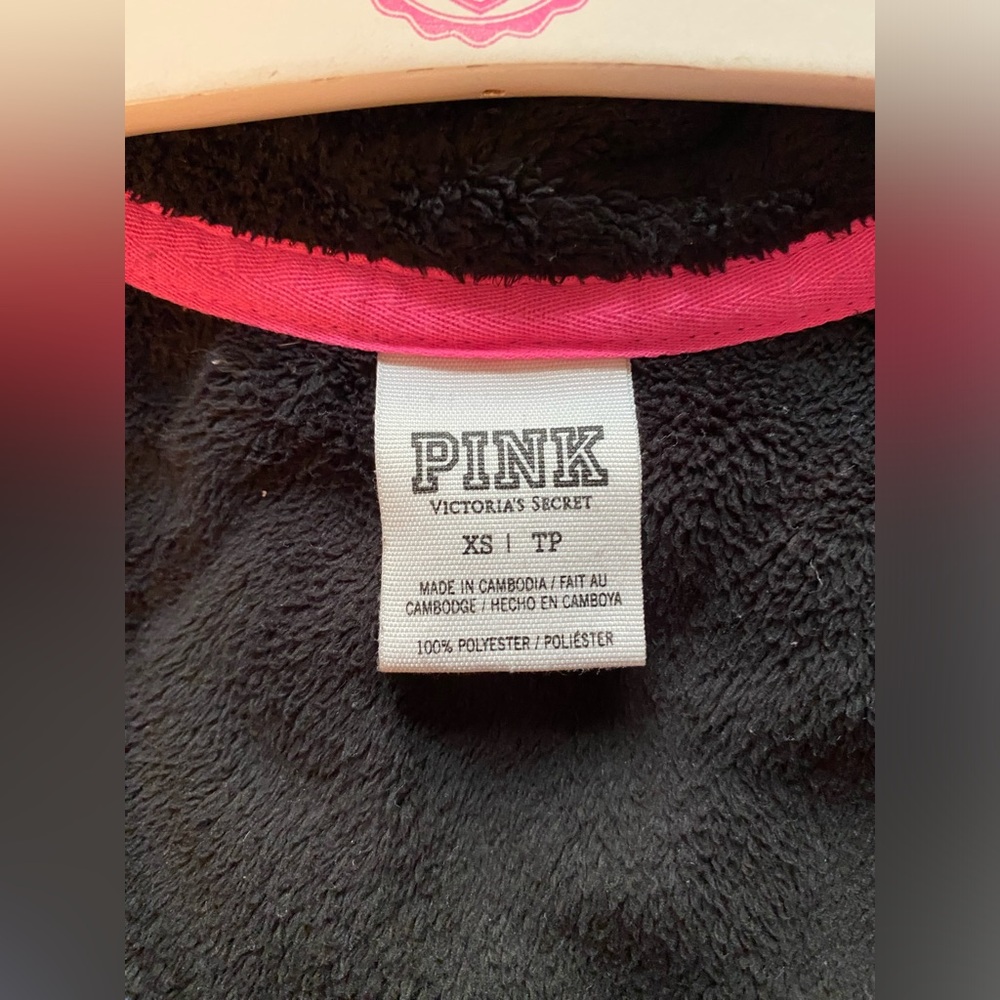 Victoria’s Secret Vs Pink Vintage Full Zip Fleece Jacket Coat Black Htf Rare Xs View 4